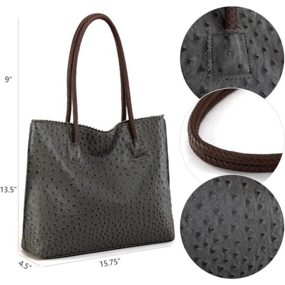 Womens Tote Bag with Zipper Charcoal - Picture 2 of 3